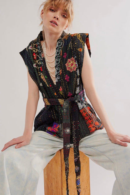 GLORIA PATCHWORK VEST, hand made - MOMO NEW YORK - sustainable fa