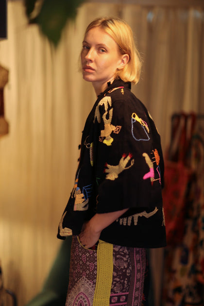 LAOS EMBROIDERED TRIBAL SHORT JACKET, hand made - MOMO NEW YORK -