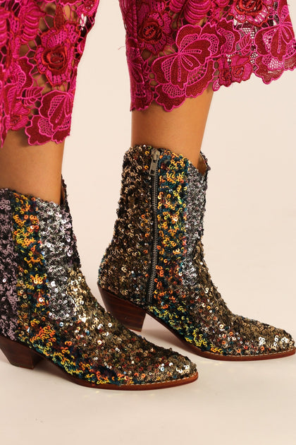 ASTERIA SEQUIN ANKLE BOOTS X FREE PEOPLE, hand made - MOMO NEW YO