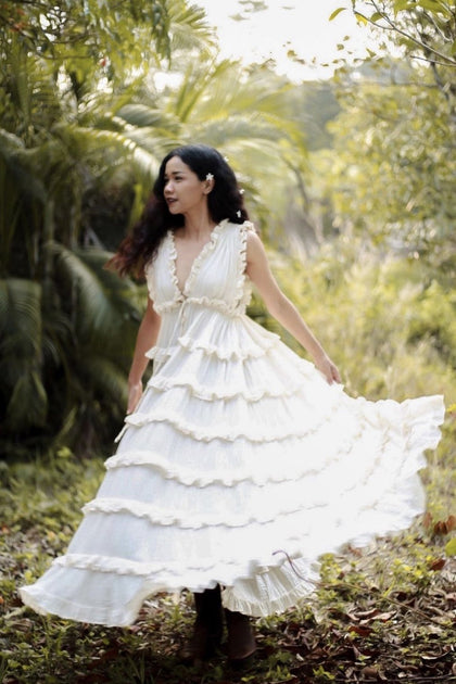 ruffle embroidered dress The White Silver Rose Embroidered Dress Medium main image 1