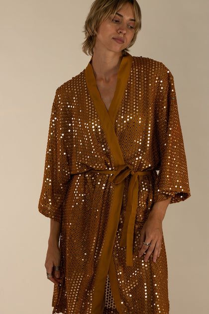 SEQUIN EMBELLISHED NOVELTY KIMONO NOVA, hand made