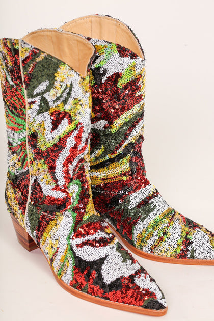 SEQUIN EMBROIDERED SILK WESTERN BOOTS NAHOME main image 0