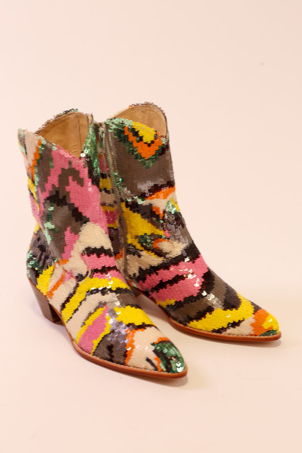 MULTI MIX SEQUIN EMBROIDERED BOOTS CHACHA