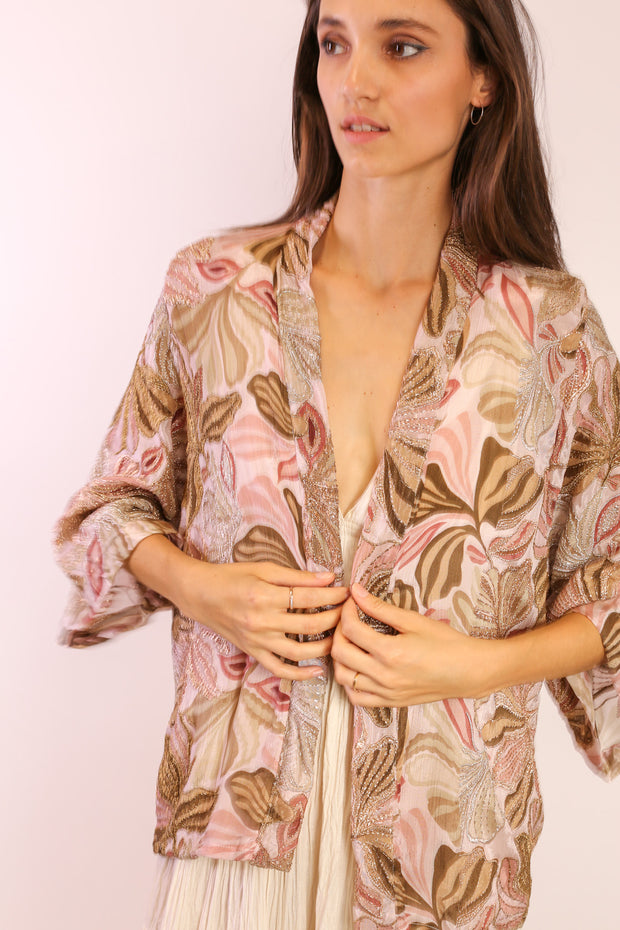 SEQUIN SILK EMBROIDERED KIMONO