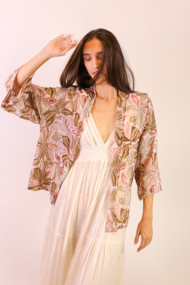 SEQUIN SILK EMBROIDERED KIMONO