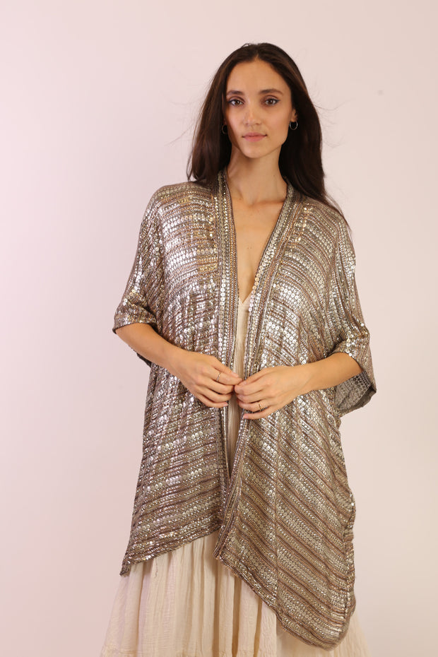 SEQUIN EMBROIDERED KIMONO MIDI