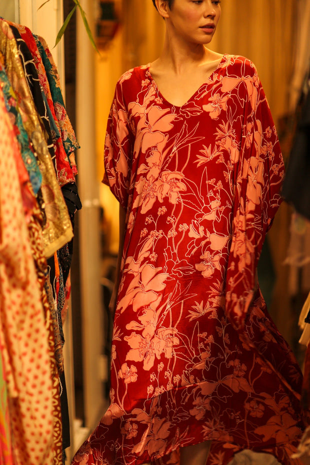 YAYA SILK KAFTAN RED SHERLYN