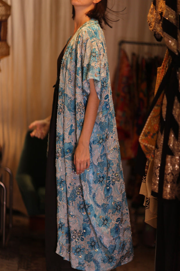 ANDREA EMBROIDERED KIMONO SKY BLUE - sustainably made MOMO NEW YORK sustainable clothing, Coat slow fashion
