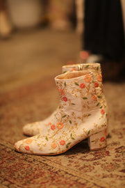 BEIGE SILK EMBROIDERED BOOTS - sustainably made MOMO NEW YORK sustainable clothing, boots slow fashion