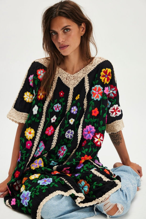 BELLA FLOR EMBROIDERED KAFTAN - sustainably made MOMO NEW YORK sustainable clothing, dress slow fashion