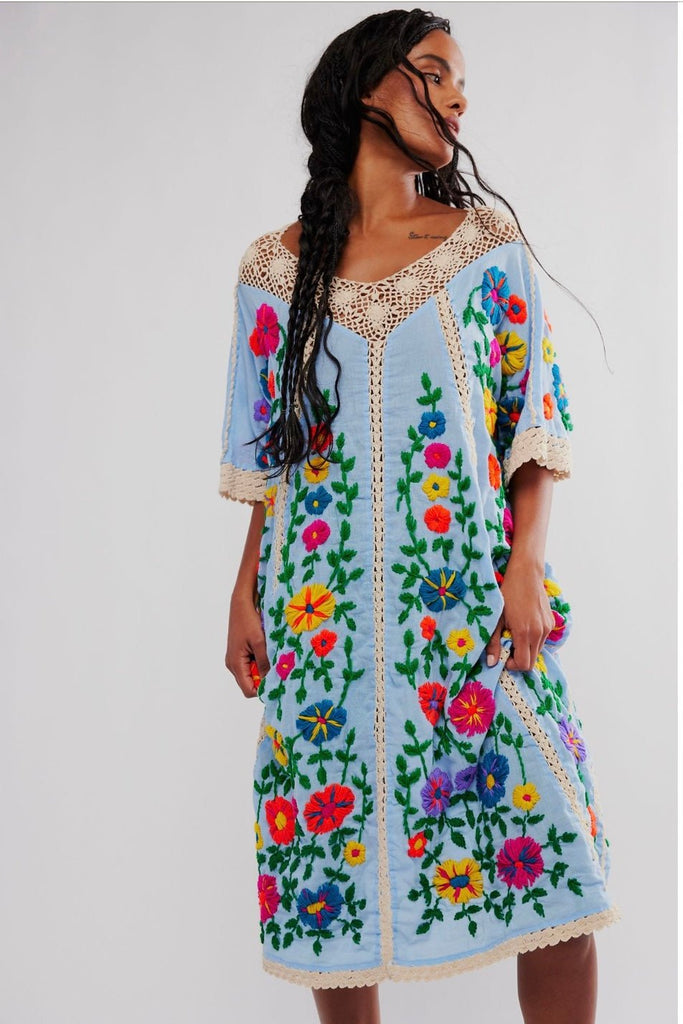 BELLA FLORA EMBROIDERED KAFTAN X FREE PEOPLE, hand made