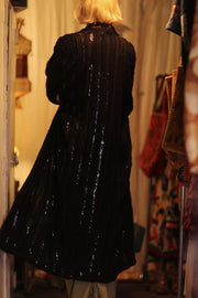 BLACK FRILL SEQUIN EMBROIDERED KIMONO ISAI - sustainably made MOMO NEW YORK sustainable clothing, embellished slow fashion