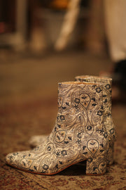 BLUE WHITE SILK EMBROIDERED BOOTS SCOOBERT - sustainably made MOMO NEW YORK sustainable clothing, boots slow fashion