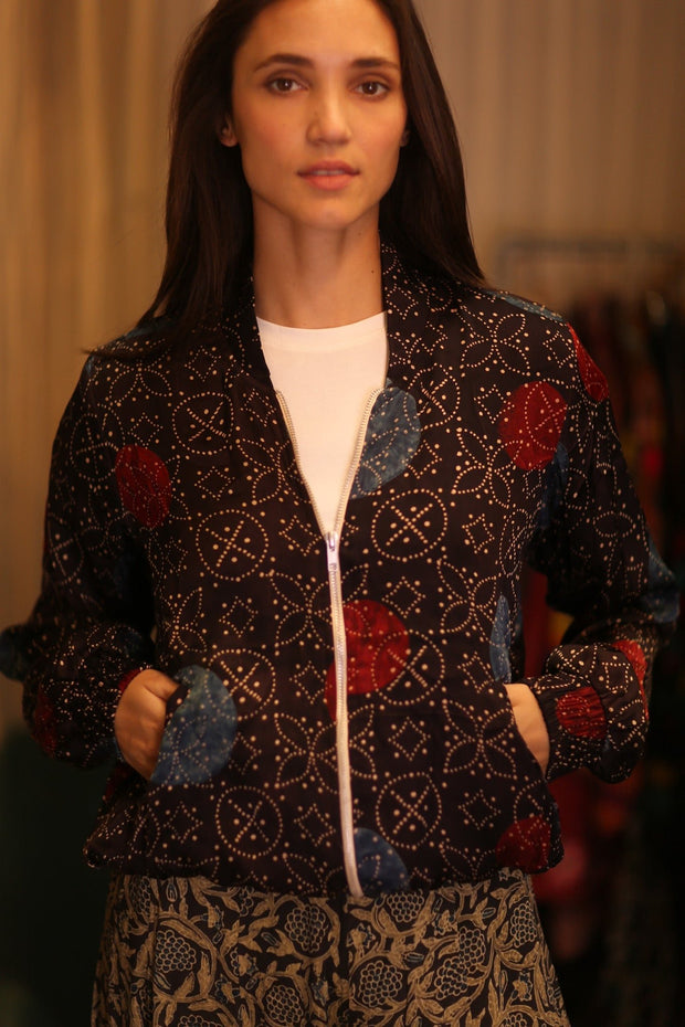 BOMBER JACKET SILK ANCHA DOMI - sustainably made MOMO NEW YORK sustainable clothing, bomberjacket slow fashion