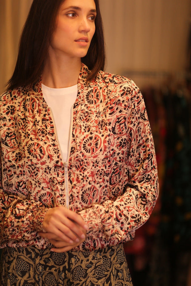 BOMBER JACKET SILK ANCHA FAROLA - sustainably made MOMO NEW YORK sustainable clothing, bomberjacket slow fashion