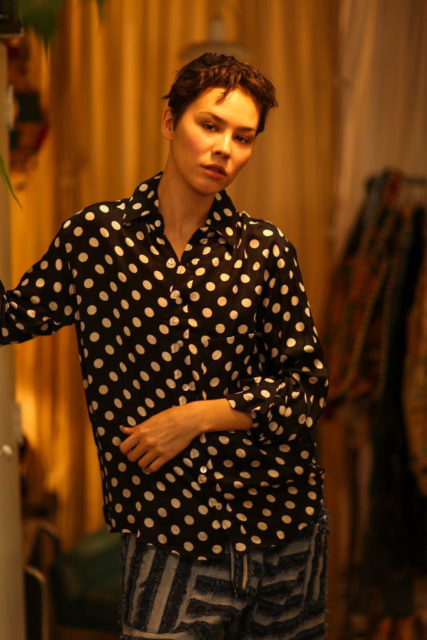 BOYFRIEND BILLIE BLACK AND WHITE - sustainably made MOMO NEW YORK sustainable clothing, boyfrend shirt slow fashion