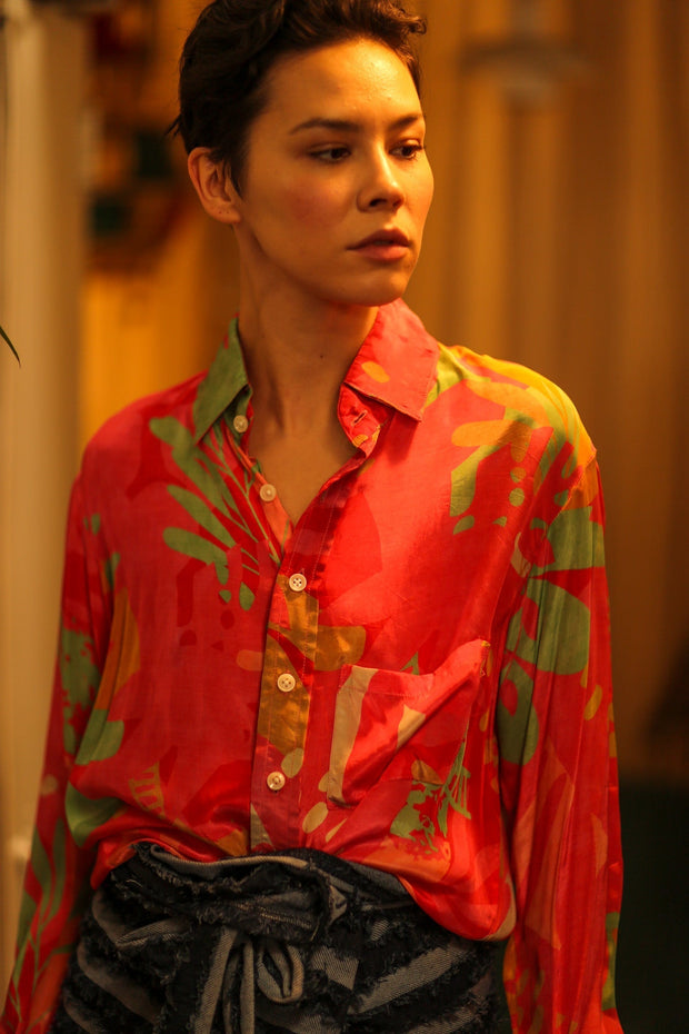 BOYFRIEND BILLIE PINK SPLASH - sustainably made MOMO NEW YORK sustainable clothing, boyfrend shirt slow fashion