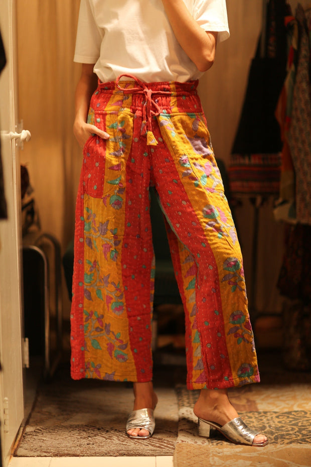 COTTON PANTS LENA MORNING COFFEE - sustainably made MOMO NEW YORK sustainable clothing, embroidered slow fashion