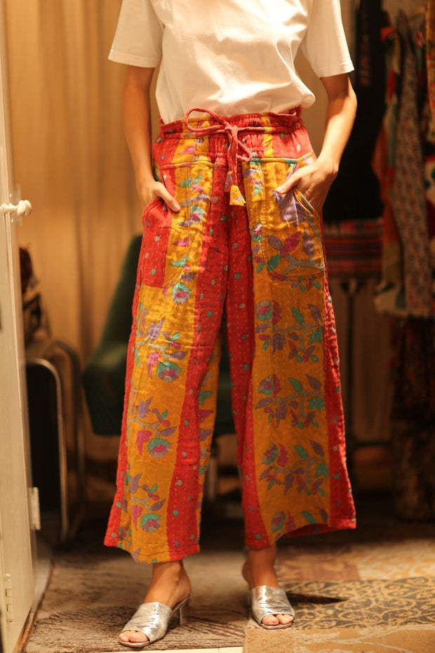 COTTON PANTS LENA MORNING COFFEE - sustainably made MOMO NEW YORK sustainable clothing, embroidered slow fashion