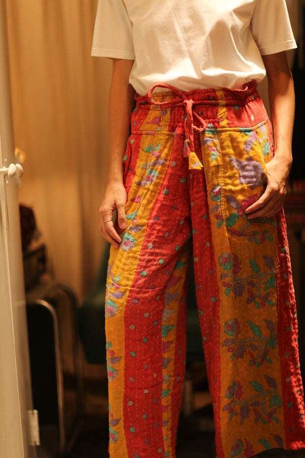 COTTON PANTS LENA MORNING COFFEE - sustainably made MOMO NEW YORK sustainable clothing, embroidered slow fashion
