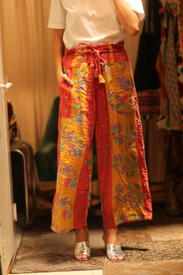 COTTON PANTS LENA MORNING COFFEE - sustainably made MOMO NEW YORK sustainable clothing, embroidered slow fashion