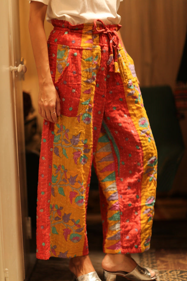 COTTON PANTS LENA MORNING COFFEE - sustainably made MOMO NEW YORK sustainable clothing, embroidered slow fashion