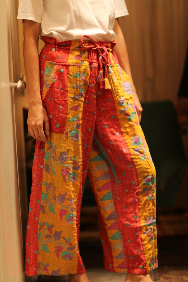 COTTON PANTS LENA MORNING COFFEE - sustainably made MOMO NEW YORK sustainable clothing, embroidered slow fashion