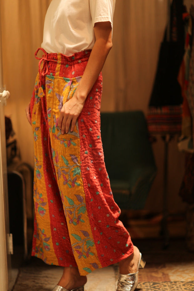 COTTON PANTS LENA MORNING COFFEE - sustainably made MOMO NEW YORK sustainable clothing, embroidered slow fashion