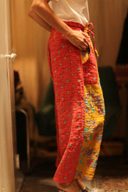 COTTON PANTS LENA MORNING COFFEE - sustainably made MOMO NEW YORK sustainable clothing, embroidered slow fashion
