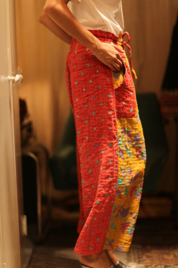 COTTON PANTS LENA MORNING COFFEE - sustainably made MOMO NEW YORK sustainable clothing, embroidered slow fashion
