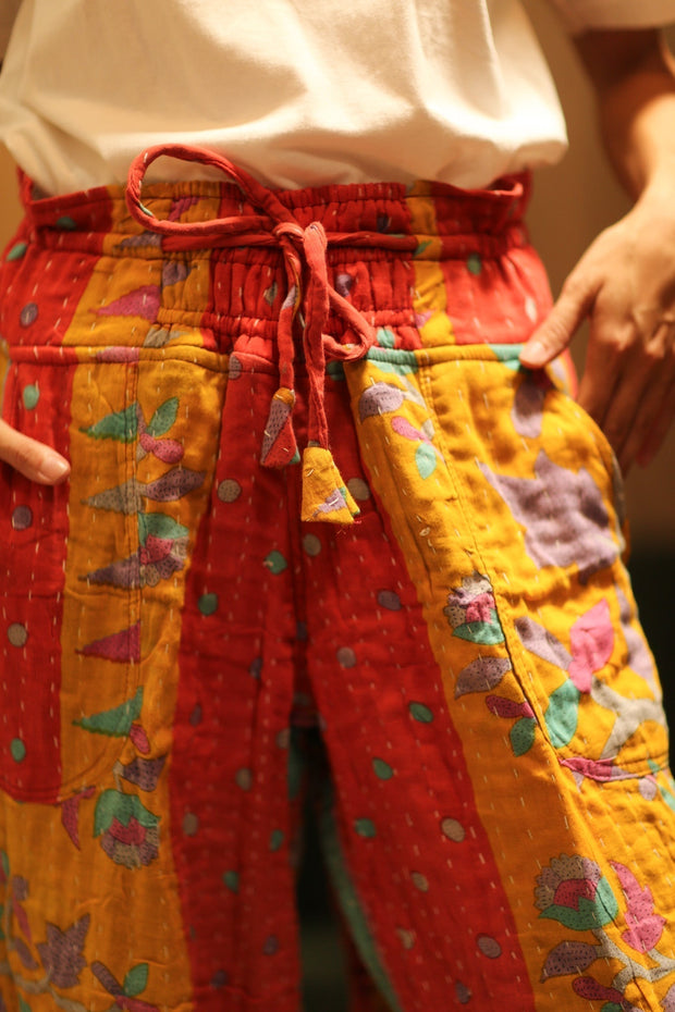 COTTON PANTS LENA MORNING COFFEE - sustainably made MOMO NEW YORK sustainable clothing, embroidered slow fashion