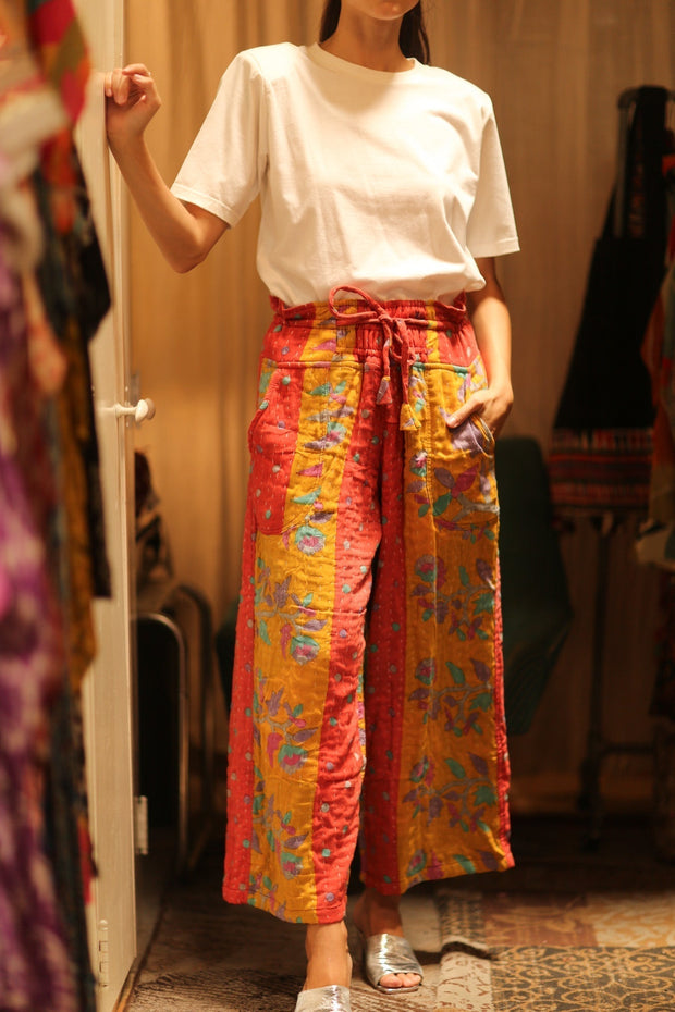 COTTON PANTS LENA MORNING COFFEE - sustainably made MOMO NEW YORK sustainable clothing, embroidered slow fashion