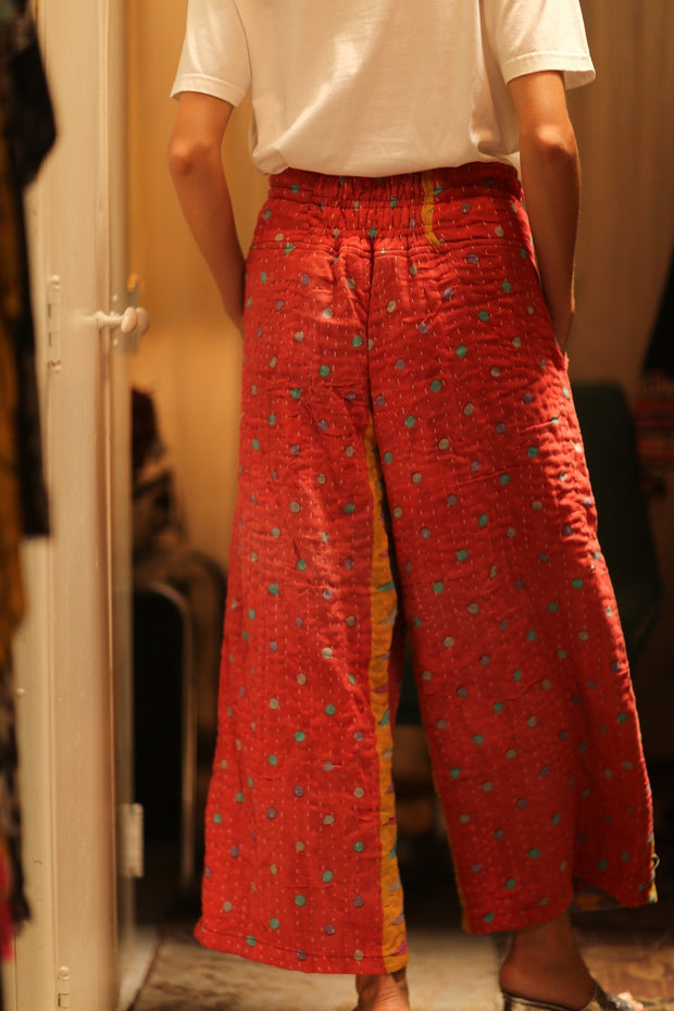 COTTON PANTS LENA MORNING COFFEE - sustainably made MOMO NEW YORK sustainable clothing, embroidered slow fashion