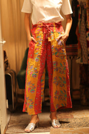 COTTON PANTS LENA MORNING COFFEE - sustainably made MOMO NEW YORK sustainable clothing, embroidered slow fashion