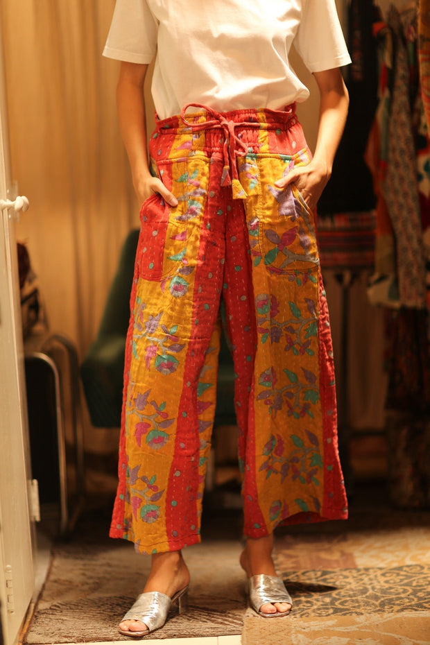 COTTON PANTS LENA MORNING COFFEE - sustainably made MOMO NEW YORK sustainable clothing, embroidered slow fashion