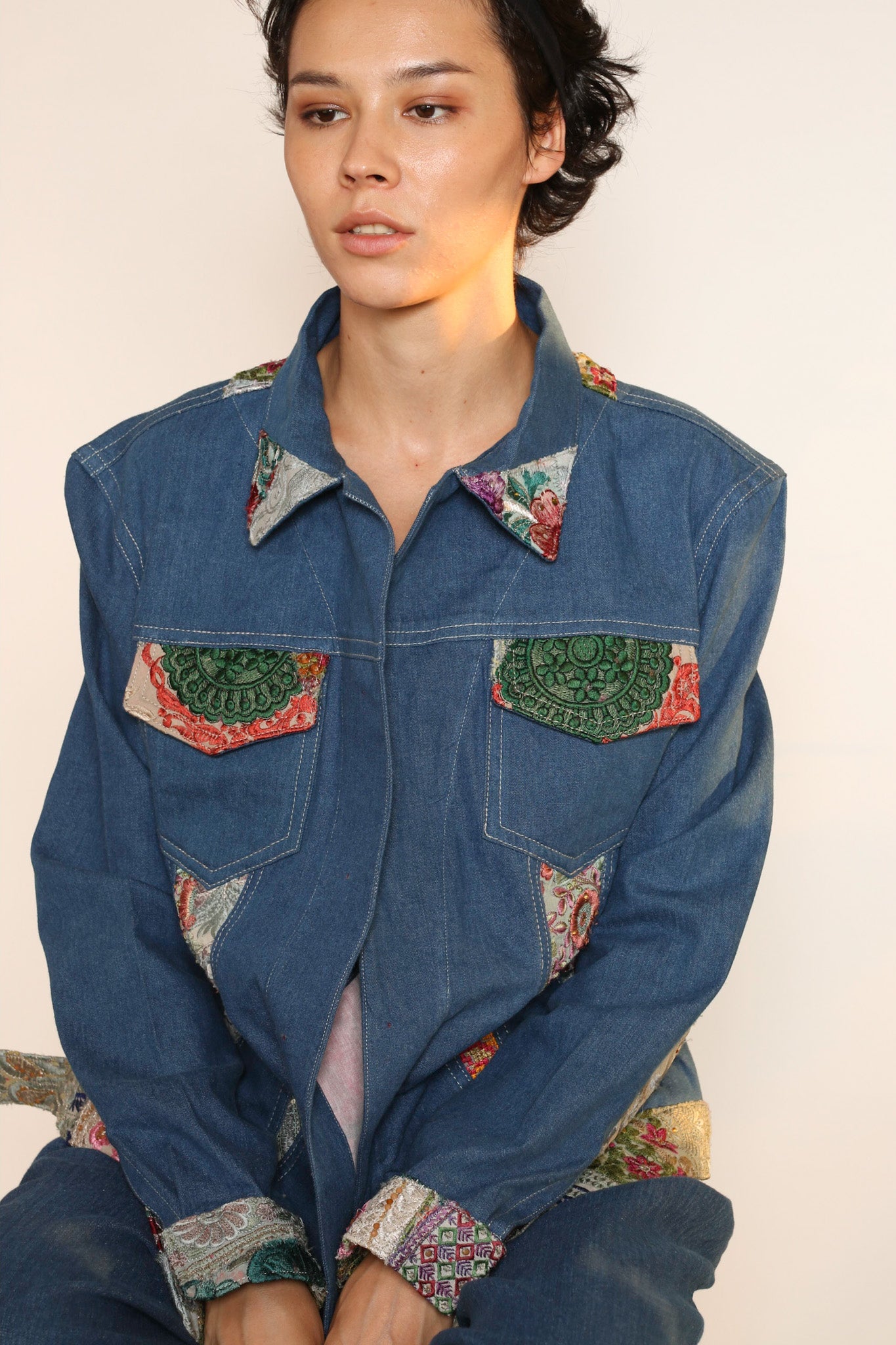DENIM PATCHWORK JACKET PEENA, hand made - MOMO NEW YORK - sustain