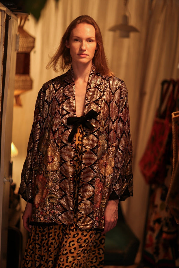 DIANA EMBELLISHED KIMONO - sustainably made MOMO NEW YORK sustainable clothing, embellished slow fashion