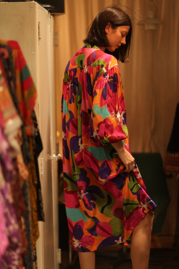 ELIZABETH SILK DRESS COLOR BOMB - sustainably made MOMO NEW YORK sustainable clothing, Boho Chic slow fashion