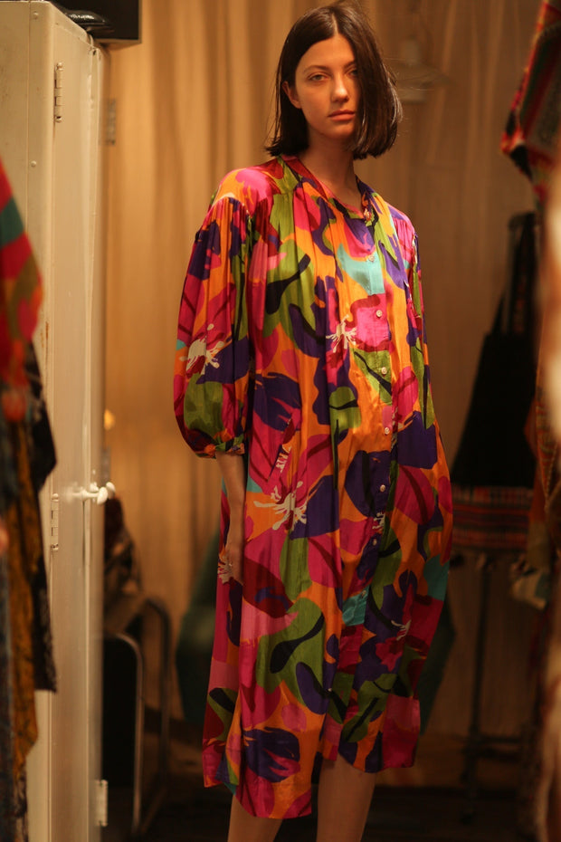 ELIZABETH SILK DRESS COLOR BOMB - sustainably made MOMO NEW YORK sustainable clothing, Boho Chic slow fashion