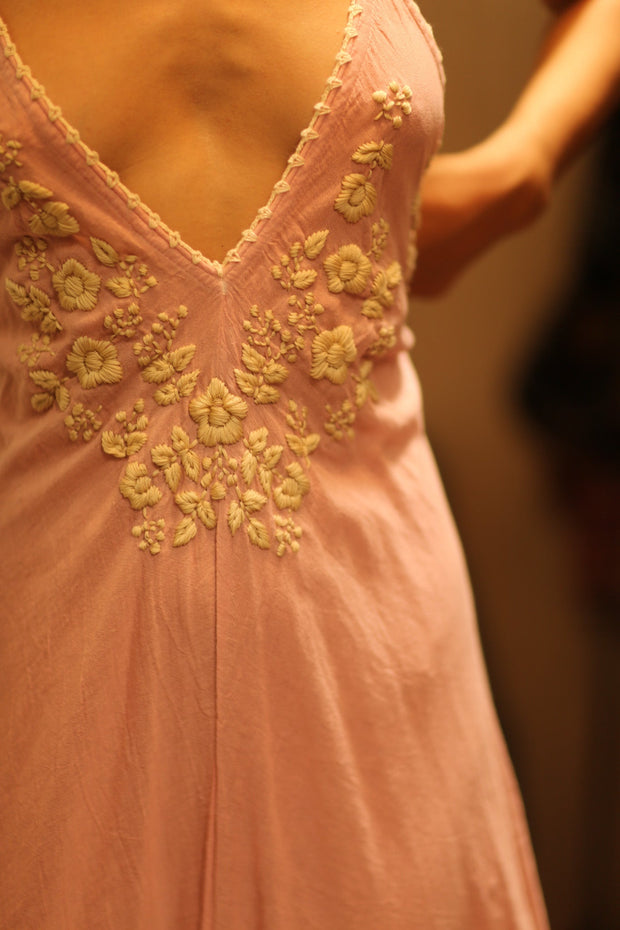 EMBROIDERED COTTON DRESS ROSE - sustainably made MOMO NEW YORK sustainable clothing, Boho Chic Dress slow fashion