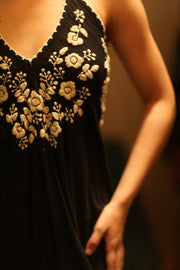 EMBROIDERED COTTON DRESS ROSE - sustainably made MOMO NEW YORK sustainable clothing, Boho Chic Dress slow fashion
