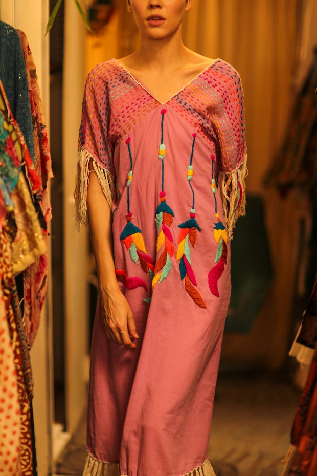 EMBROIDERED KAFTAN DRESS PHOEBIN - sustainably made MOMO NEW YORK sustainable clothing, bestseller slow fashion