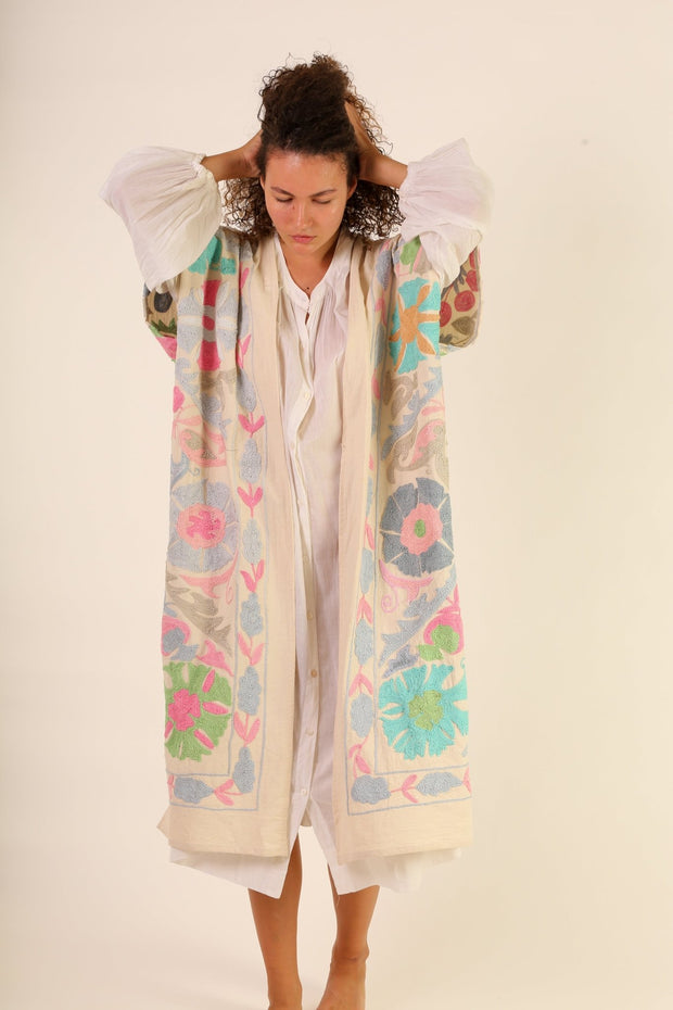 EMBROIDERED KANTHA KIMONO EMEA - sustainably made MOMO NEW YORK sustainable clothing, Kimono slow fashion