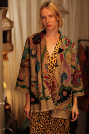 EMBROIDERED KANTHA KIMONO MONTY ISLAND FLOWERS - sustainably made MOMO NEW YORK sustainable clothing, embellished slow fashion