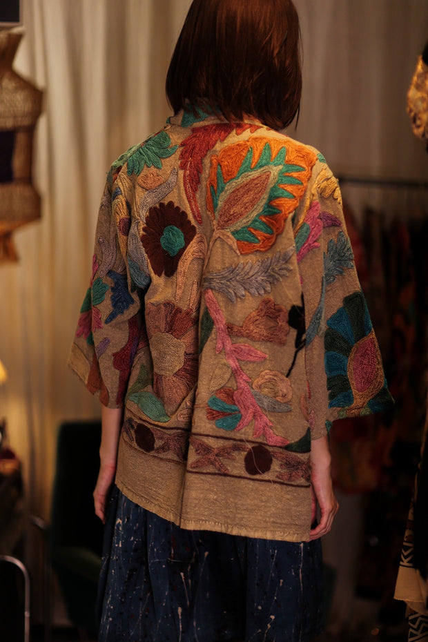 EMBROIDERED KANTHA KIMONO MONTY TROPIC FLOWER - sustainably made MOMO NEW YORK sustainable clothing, embellished slow fashion