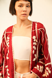 EMBROIDERED KIMONO GINEVRA - sustainably made MOMO NEW YORK sustainable clothing, Kimono slow fashion