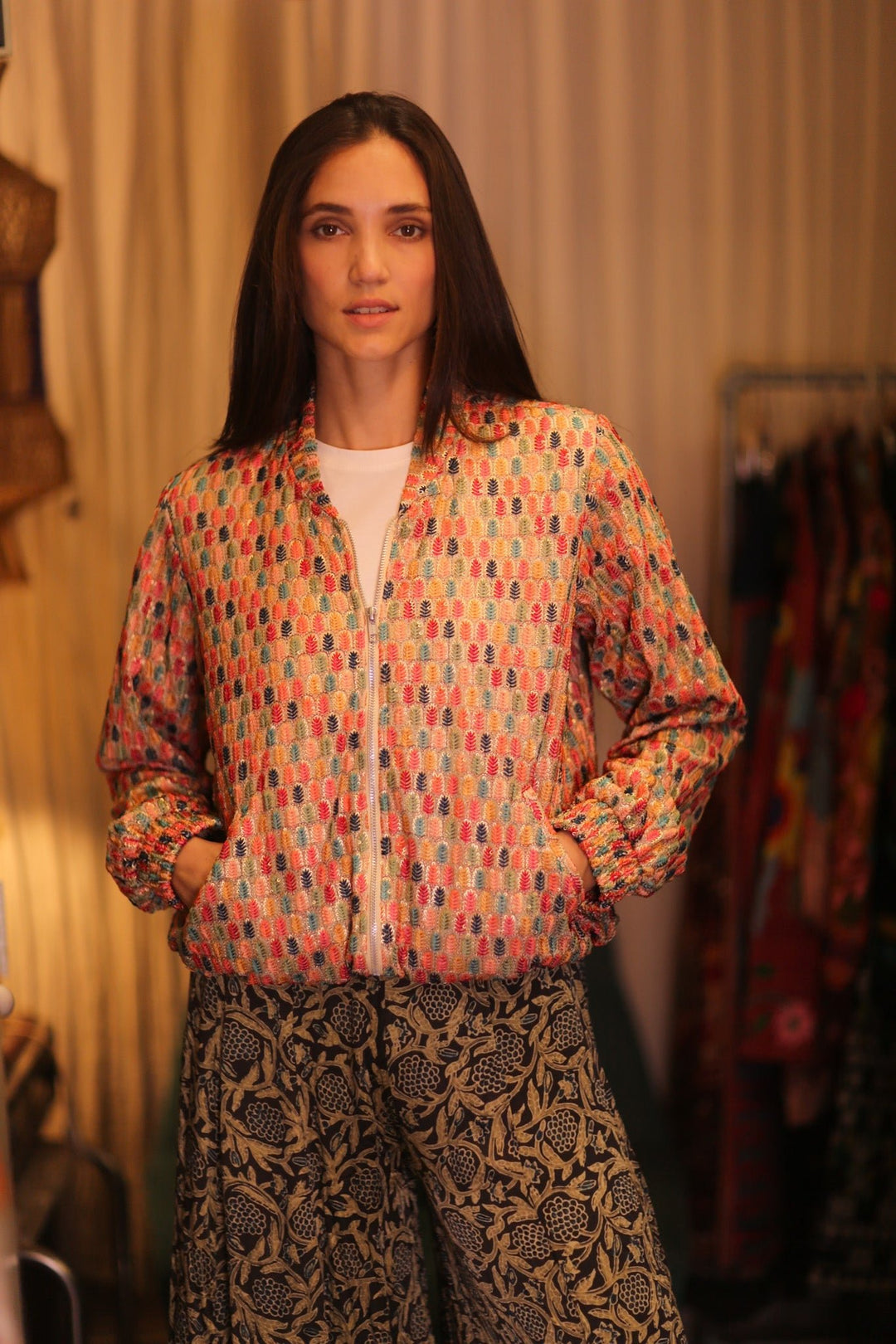 EMBROIDERED SILK BOMBER JACKET ANCHA CASEY, hand made - MOMO NEW