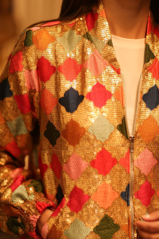 EMBROIDERED SILK BOMBER JACKET ANCHA GINNY - sustainably made MOMO NEW YORK sustainable clothing, bomberjacket slow fashion