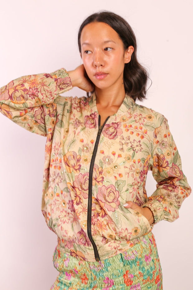 EMBROIDERED SILK BOMBER JACKET HANE - sustainably made MOMO NEW YORK sustainable clothing, Jacket slow fashion