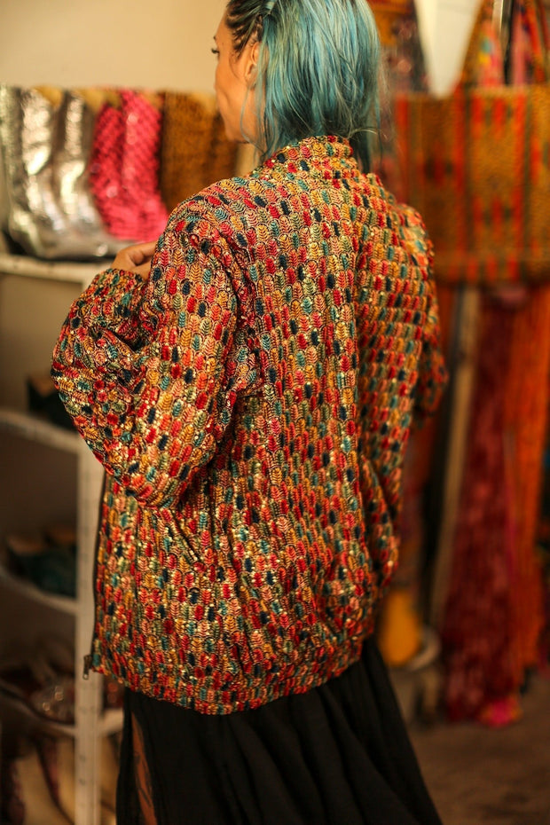 EMBROIDERED SILK BOMBER JACKET LEROY - sustainably made MOMO NEW YORK sustainable clothing, bestseller slow fashion